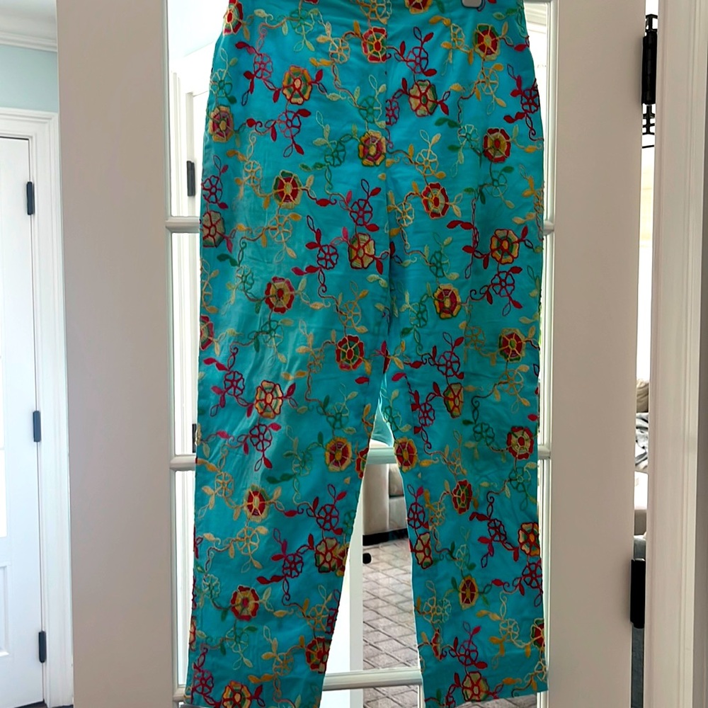 Piazza Sempione embroidered aqua capris size 46 (Italian)/10 US
